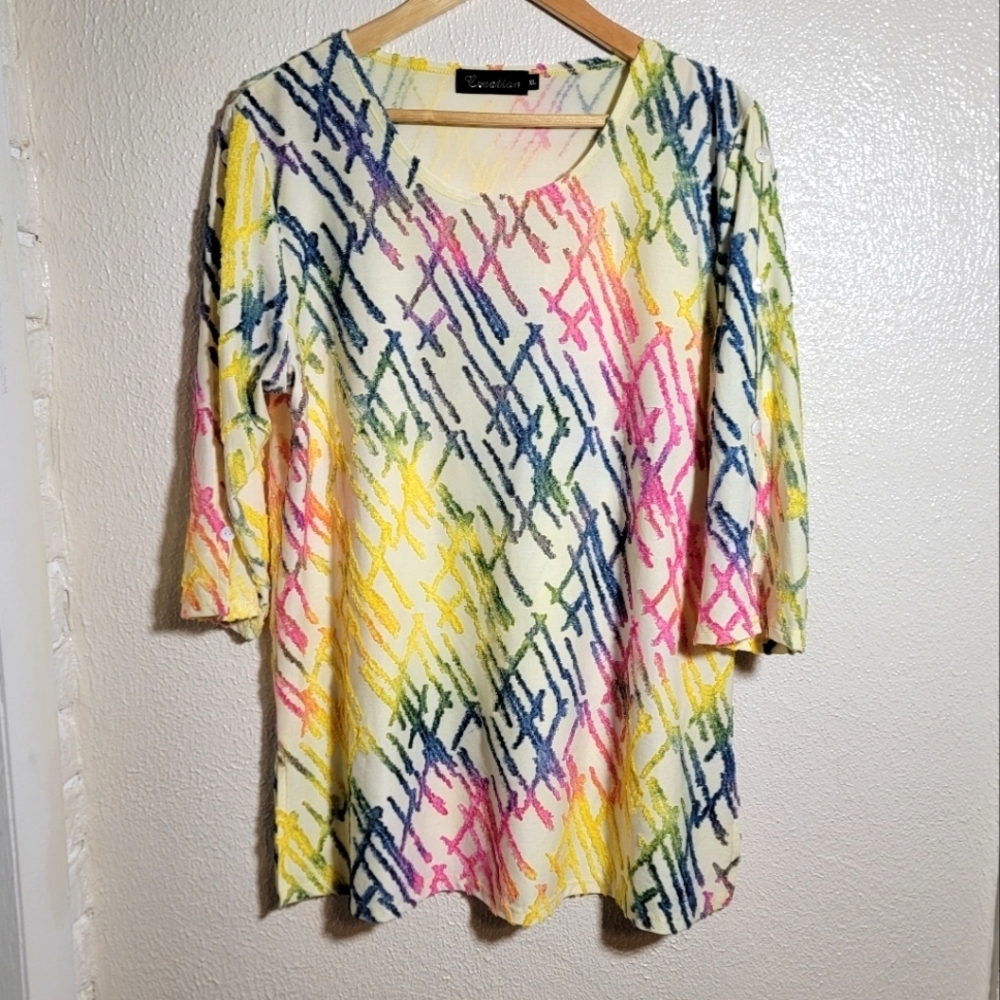 Creation Rainbow Geometric Abstract Textured Tunic sz XL Colorful Artsy Lagenloo